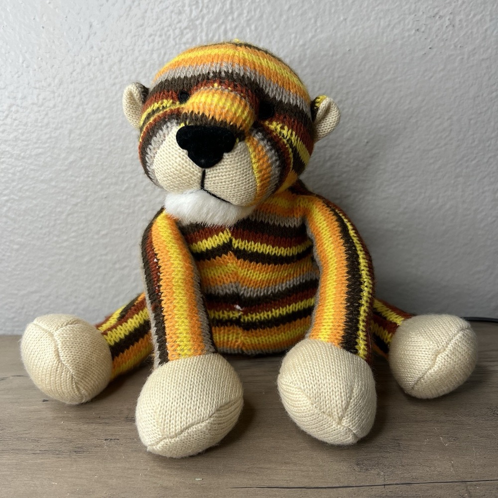 It's All Greek To Me Knit Plush Tiger Orange Brown Yellow Striped 7" Sitting